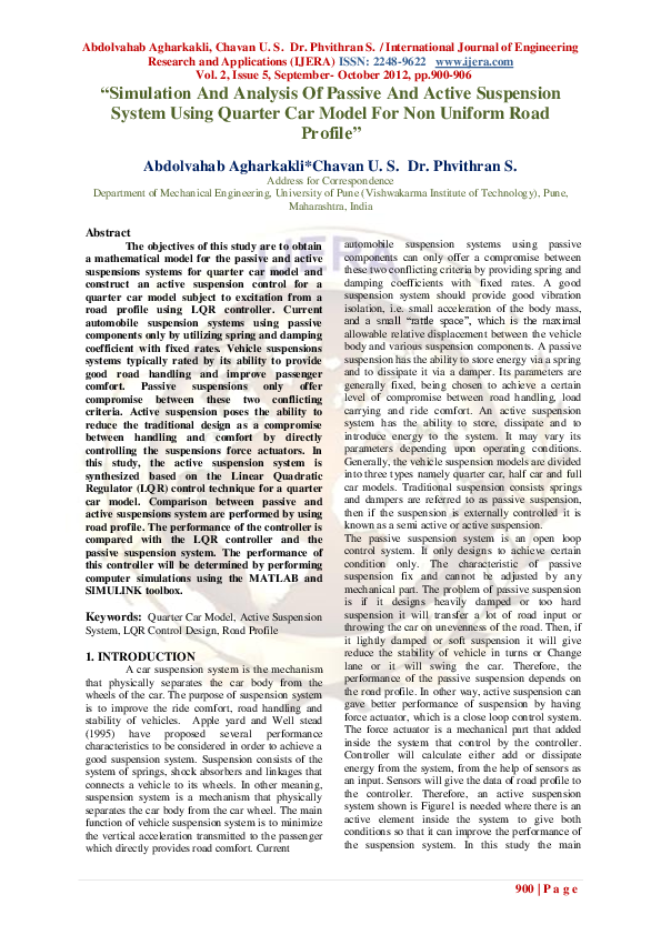 (PDF) Simulation and Analysis of Passive and Active Suspension System ...
