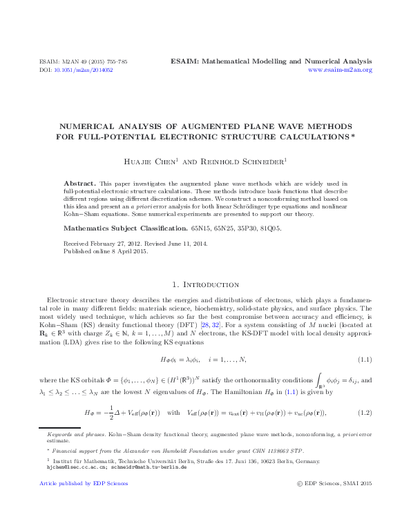 (PDF) Numerical analysis of augmented plane wave methods for full ...