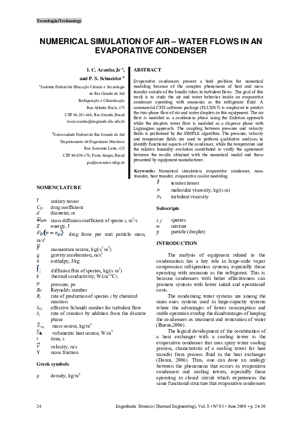 (PDF) Numerical Simulation of Air – Water Flows in an Evaporative Condenser