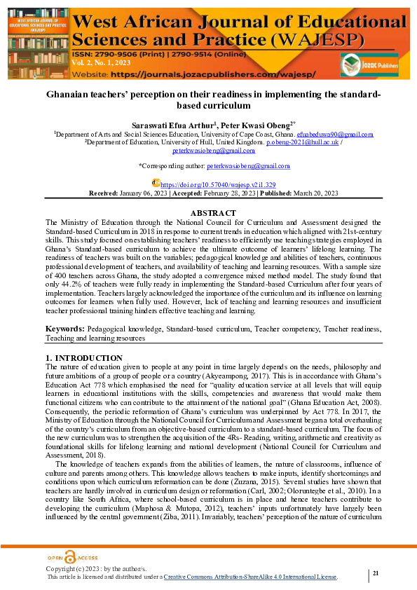 (PDF) Ghanaian teachers' perception on their readiness in implementing