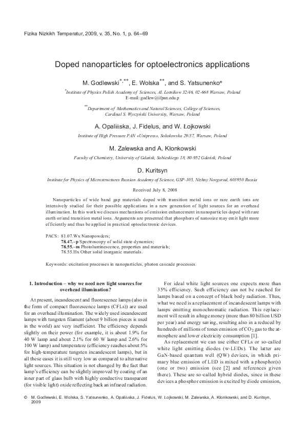 (PDF) Doped nanoparticles for optoelectronics applications Witold