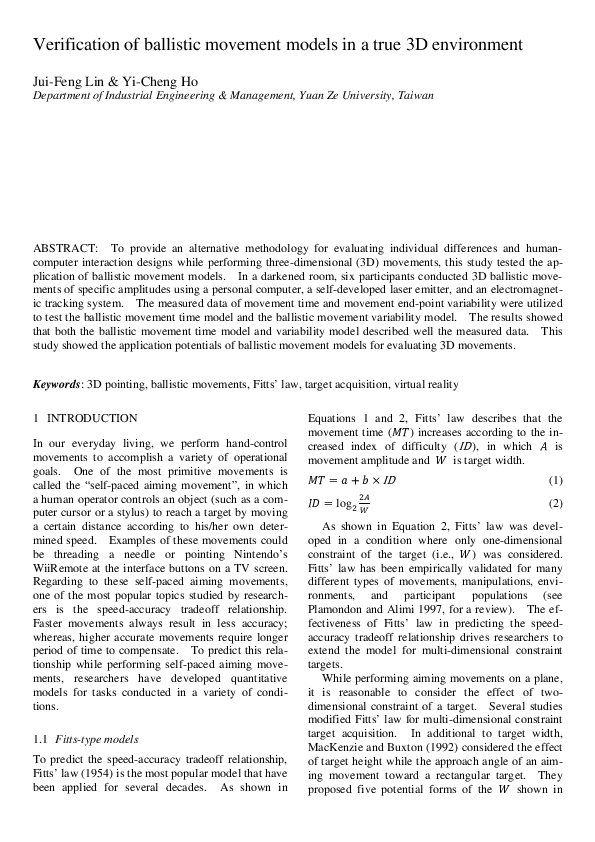 (PDF) Verification of ballistic movement models in a true 3D ...