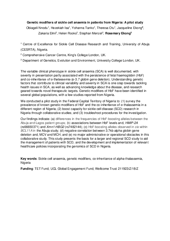 (PDF) Genetic Modifiers of Sickle Cell Anemia in Patients from Nigeria ...