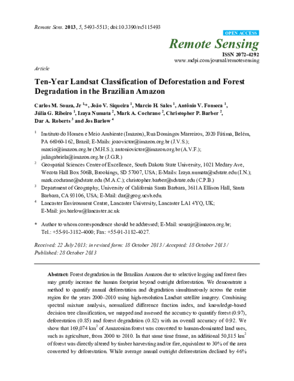 (PDF) Ten-Year Landsat Classification of Deforestation and Forest ...