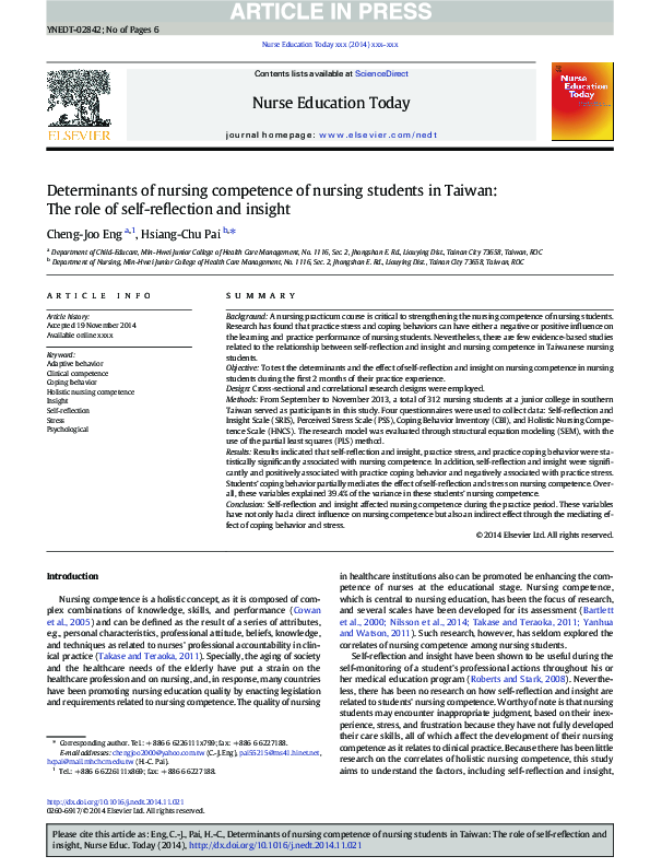 (PDF) Determinants of nursing competence of nursing students in Taiwan ...