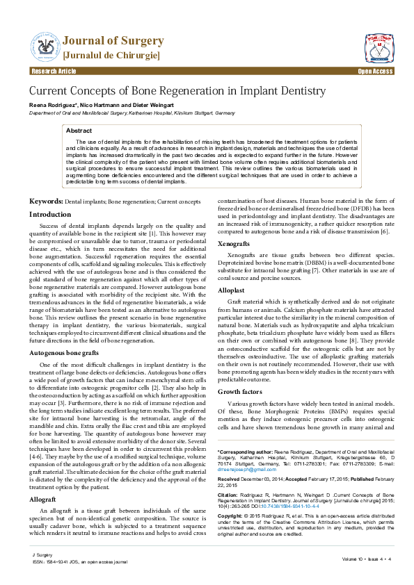 (PDF) Current Concepts of Bone Regeneration in Implant Dentistry