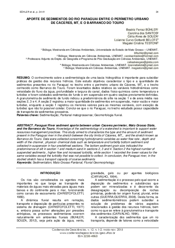 (PDF) Aporte De Sedimentos Do Rio Paraguai Entre O Perímetro Urbano De ...