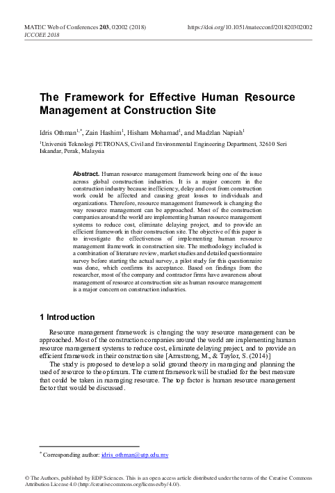 (PDF) The Framework for Effective Human Resource Management at ...