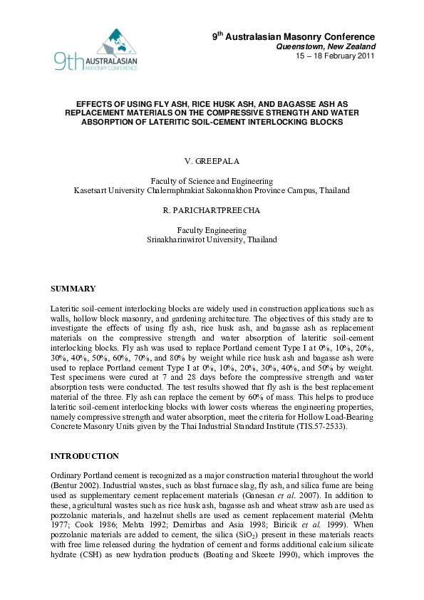 (PDF) Effects of Using Fly Ash, Rice Husk Ash, and Bagasse Ash as ...