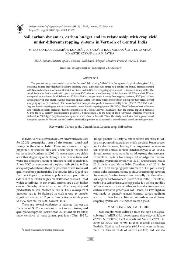 (PDF) Soil carbon dynamics, carbon budget and its relationship with ...