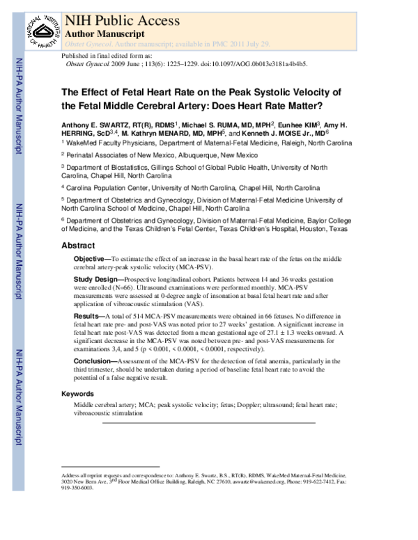 (PDF) The Effect of Fetal Heart Rate on the Peak Systolic Velocity of ...