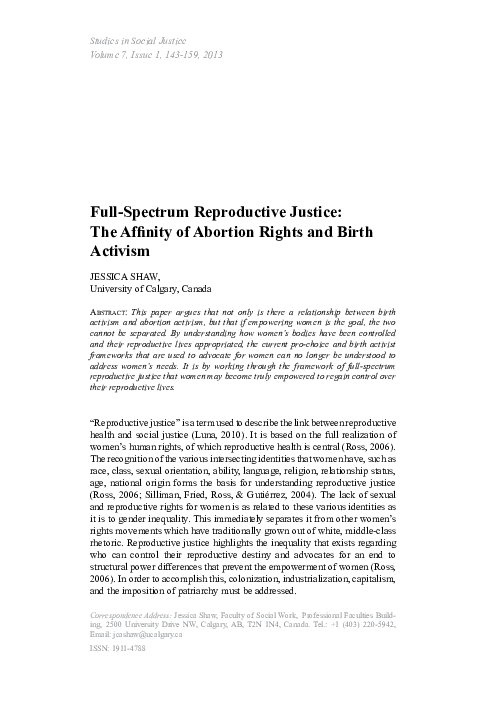 (PDF) Full-Spectrum Reproductive Justice: The Affinity of Abortion ...