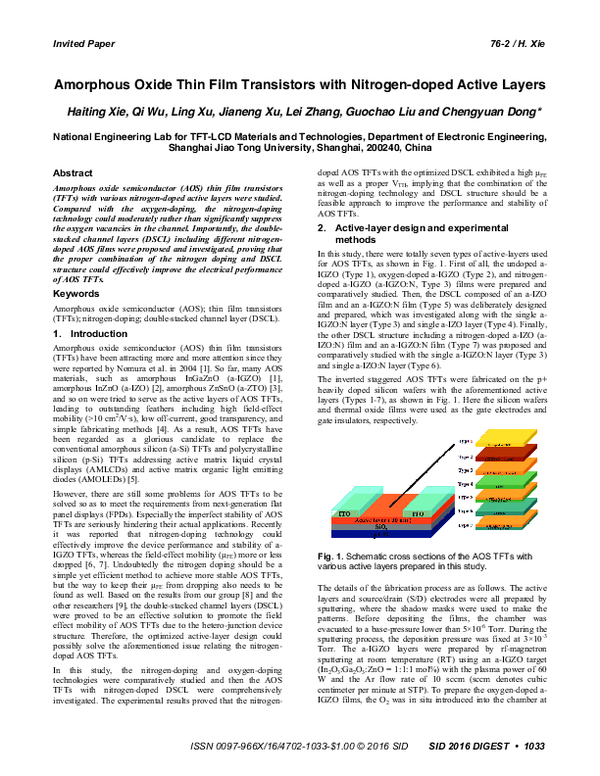(PDF) 76-2:Invited Paper: Amorphous Oxide Thin Film Transistors with ...