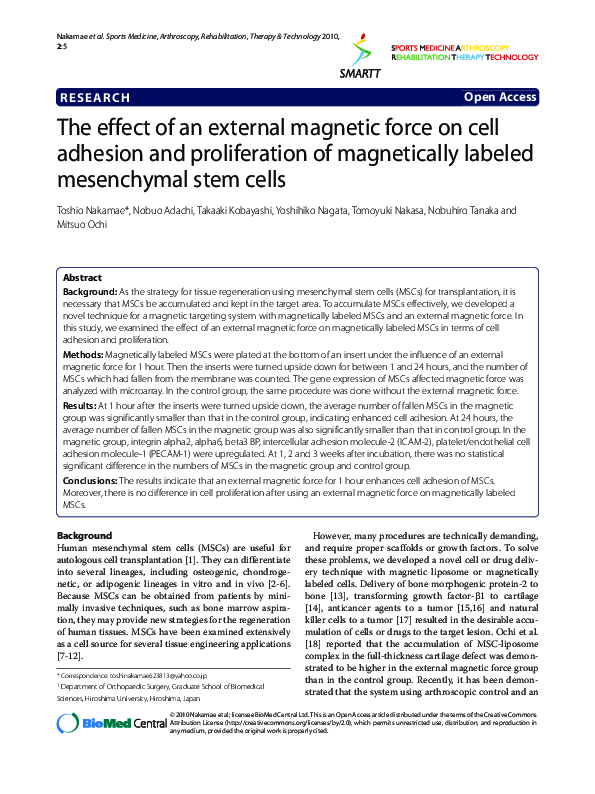(PDF) Researcheffect of an external magnetic force on cell adhesion and ...