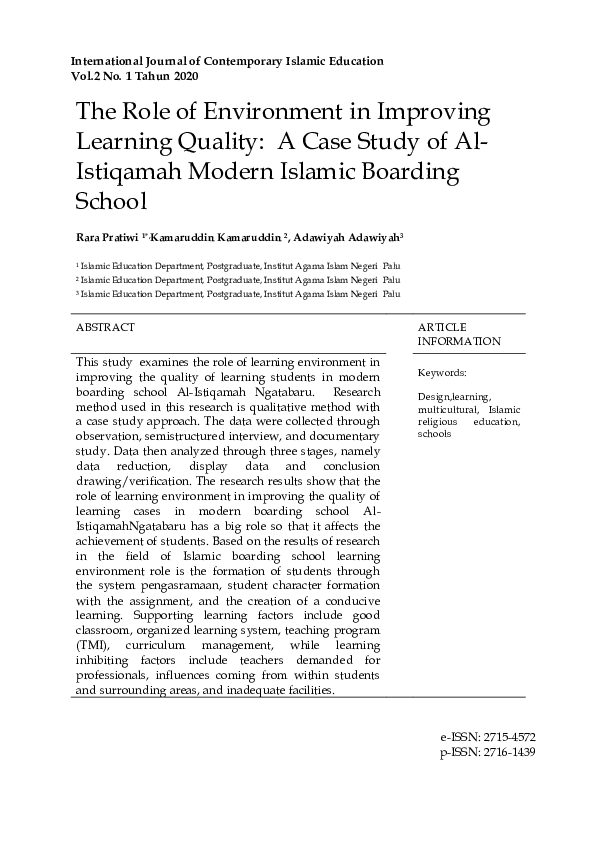 (PDF) The Role of Environment in Improving Learning Quality: A Case ...