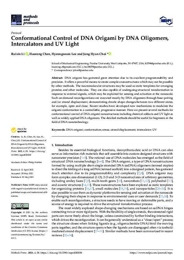(PDF) Conformational Control of DNA Origami by DNA Oligomers ...