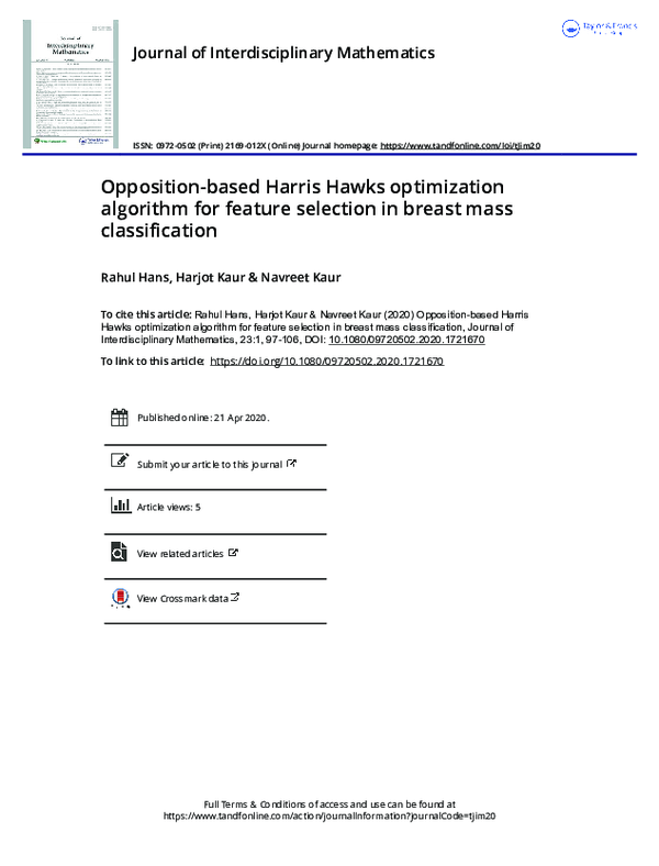 (PDF) Opposition-based Harris Hawks optimization algorithm for feature ...