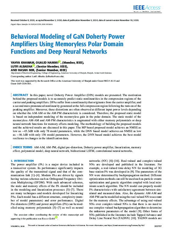 (PDF) Behavioral Modeling of GaN Doherty Power Amplifiers Using ...