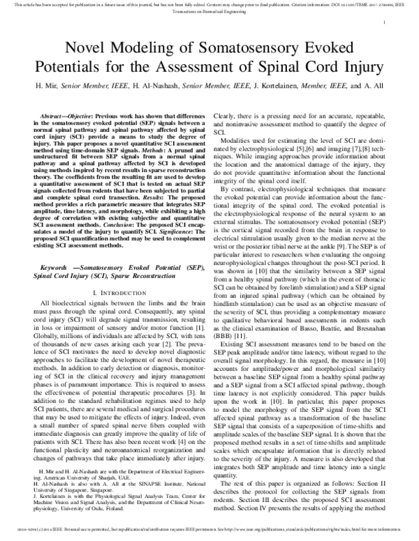 (PDF) Novel Modeling of Somatosensory Evoked Potentials for the ...