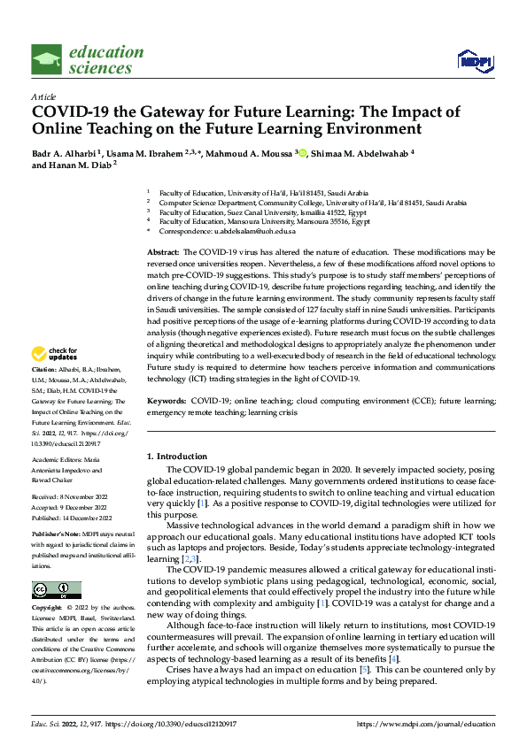 (PDF) COVID-19 the Gateway for Future Learning: The Impact of Online ...