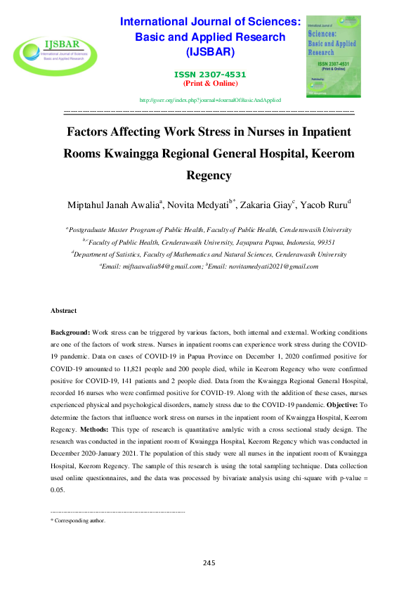(PDF) Factors Affecting Work Stress in Nurses in Inpatient Rooms ...