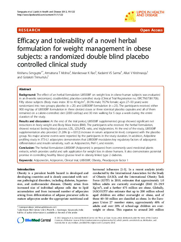 (PDF) Efficacy and tolerability of a novel herbal formulation for ...