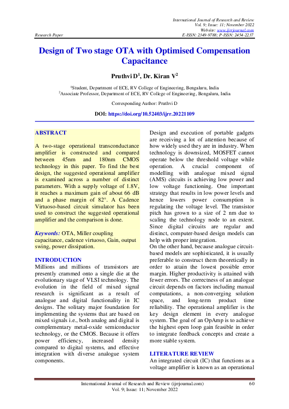 (PDF) Design of Two stage OTA with Optimised Compensation Capacitance