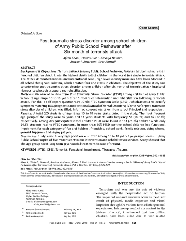 (PDF) Post traumatic stress disorder among school children of Army ...