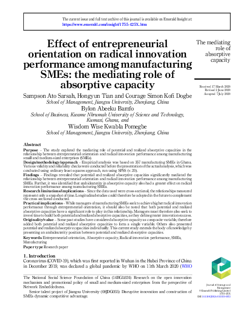 (PDF) Effect of entrepreneurial orientation on radical innovation ...