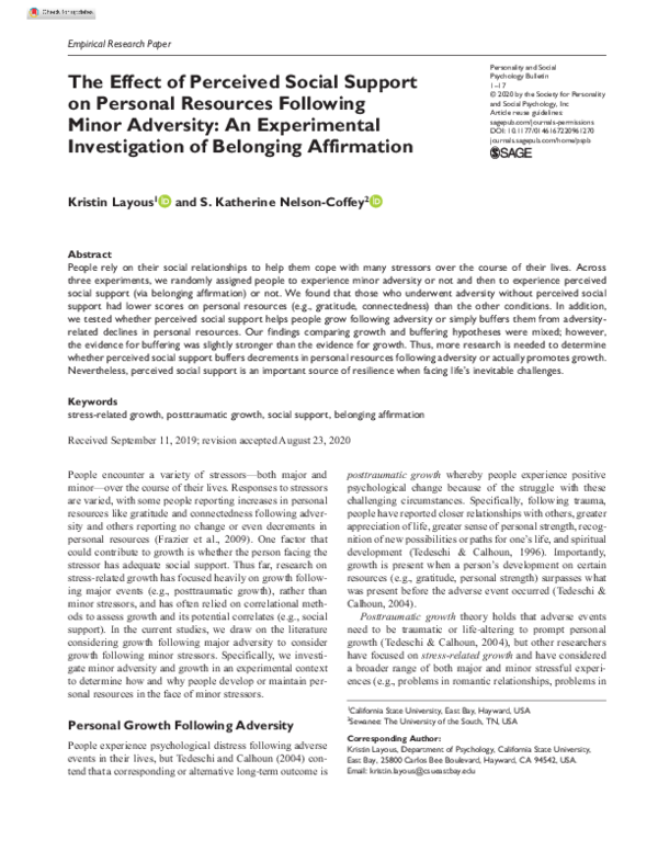 (PDF) The Effect of Perceived Social Support on Personal Resources ...