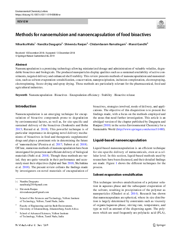 (PDF) Methods for nanoemulsion and nanoencapsulation of food bioactives
