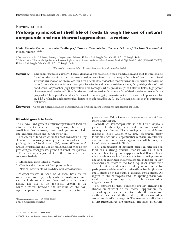 (PDF) Prolonging microbial shelf life of foods through the use of