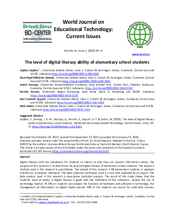 (PDF) The level of digital literacy ability of elementary school students