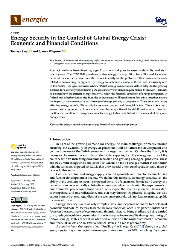 (PDF) Energy Security in the Context of Global Energy Crisis: Economic ...