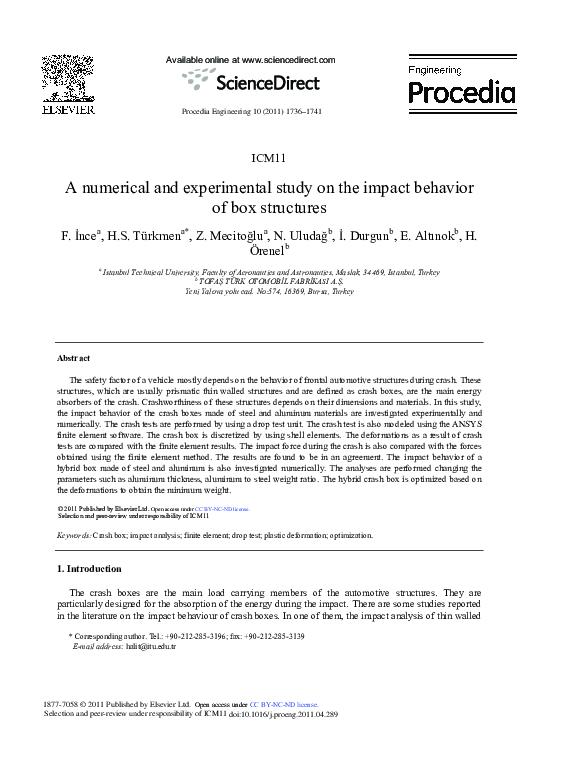 (PDF) A numerical and experimental study on the impact behavior of box ...