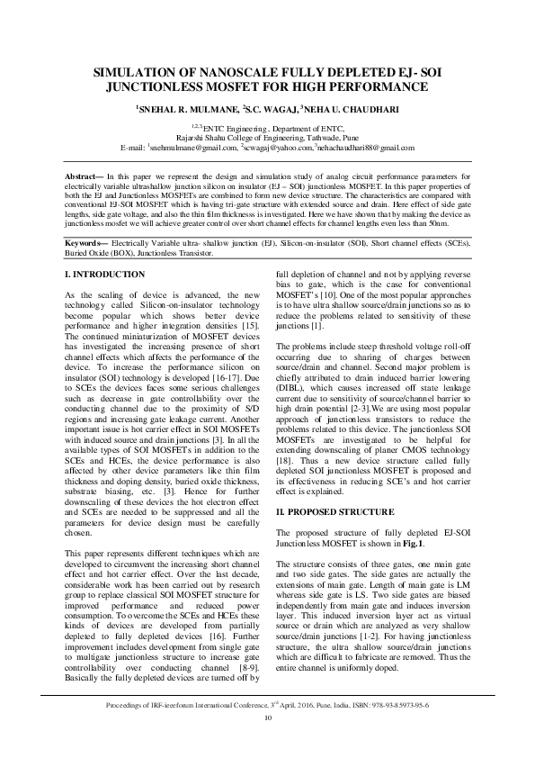 (PDF) Simulation of Nanoscale Fully Depleted Ej-Soi Junctionless Mosfet ...