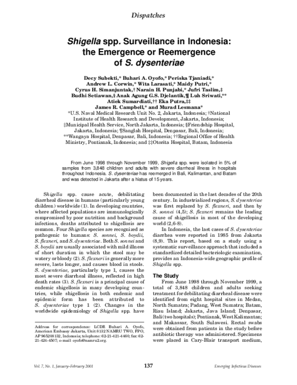(PDF) Shigella spp. Surveillance in Indonesia: the Emergence or