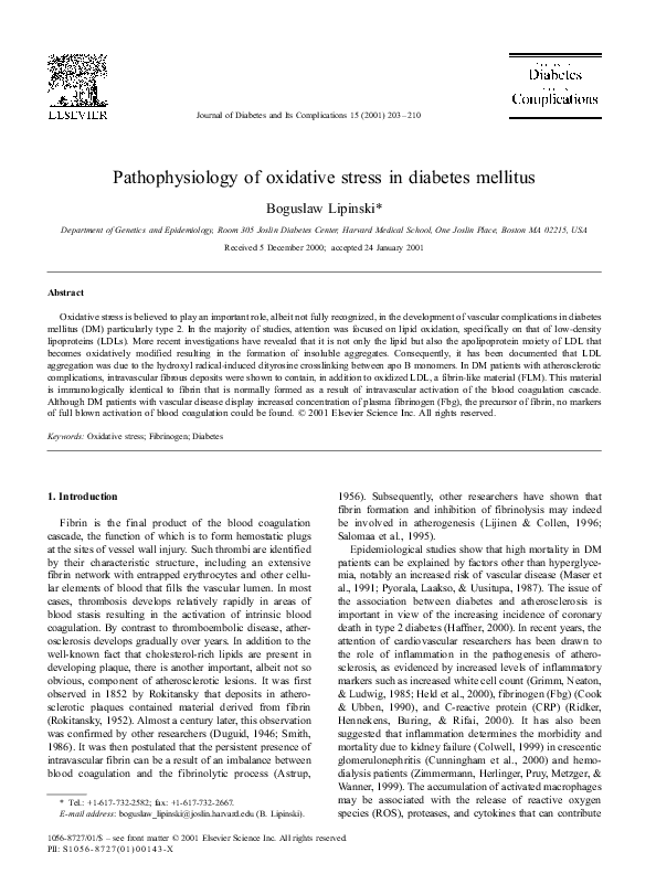 (PDF) Pathophysiology of oxidative stress in diabetes mellitus