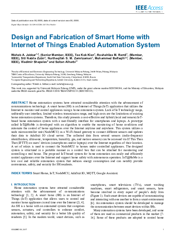 (PDF) Design and Fabrication of Smart Home With Internet of Things ...