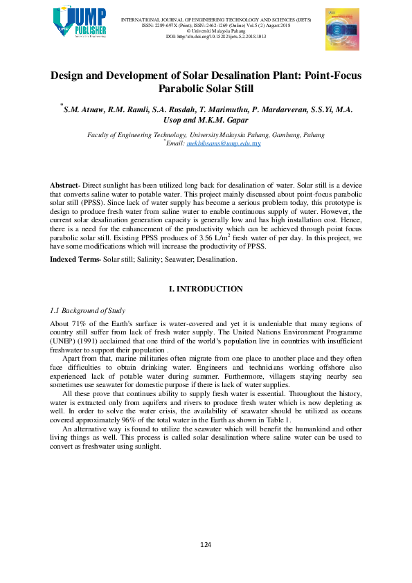(PDF) Design and Development of Solar Desalination Plant: Point-Focus ...