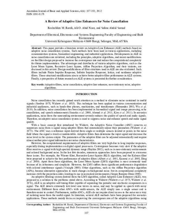 (PDF) A Review of Adaptive Line Enhancers for Noise Cancellation