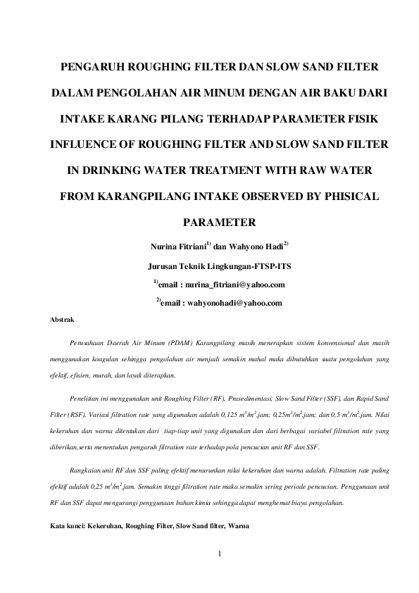 (PDF) Pengaruh Roughing Filter Dan Slow Sand Filter Dalam Pengolahan ...