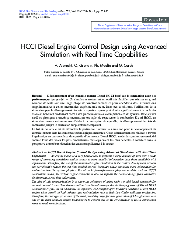 (PDF) HCCI Diesel Engine Control Design using Advanced Simulation with ...