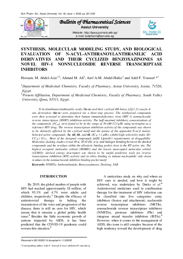 (PDF) Synthesis, Molecular modeling study, and biological evaluation of ...