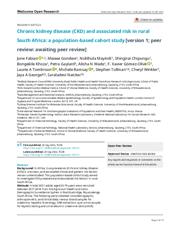 (PDF) Chronic kidney disease (CKD) and associated risk in rural South ...