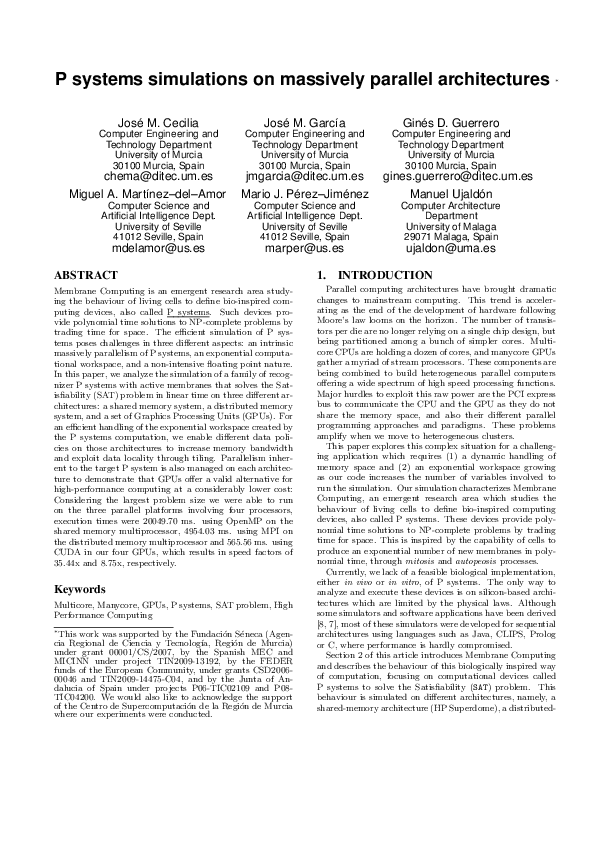 (PDF) P systems simulations on massively parallel architectures