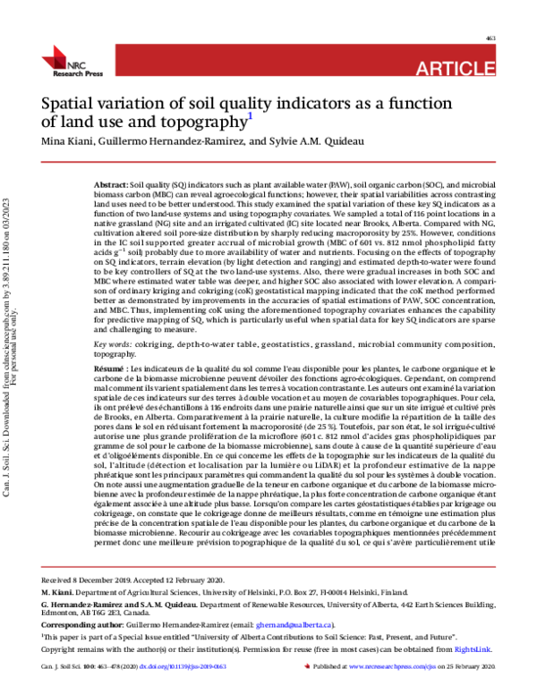 (PDF) Spatial variation of soil quality indicators as a function of ...