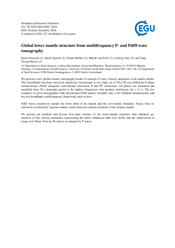 (PDF) Global lower mantle structure from multifrequency P- and Pdiff ...
