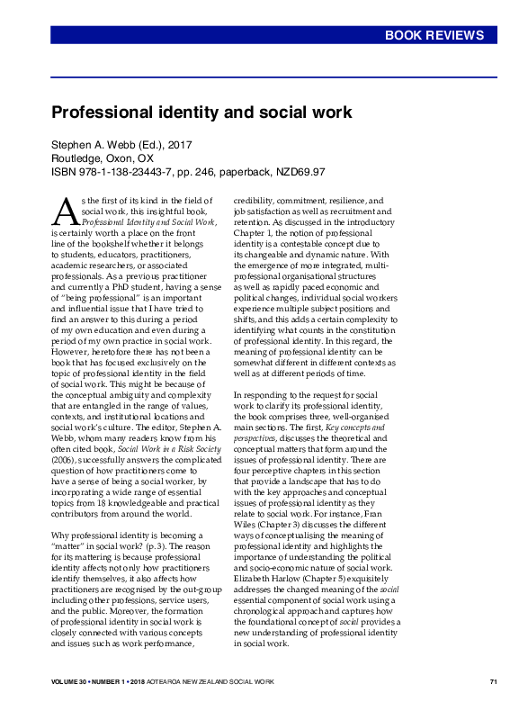 (PDF) Professional identity and social work by Stephen A. Webb (Ed ...