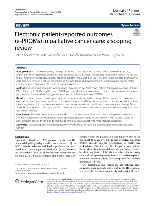 (PDF) Electronic patientreported (ePROMs) in palliative